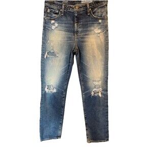 AG Adriano Goldschmied Denim Jeans Isabelle High Rise Straight Crop 29R Distress
